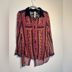 Cyrena Anthropologie button down embroidered long sleeve top